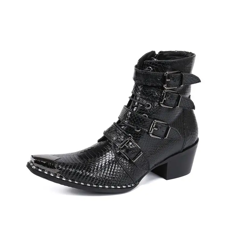 High Heel Genuine Leather Western Boots Men Trendy Buckle Crocodile Pattern Pointed Toe Ankle Boots Mens Career Work Show Boots
High Heel Genuine Leather Western Boots Men Trendy Buckle Crocodile Pattern Pointed Toe Ankle Boots Mens Career Work Show Boots