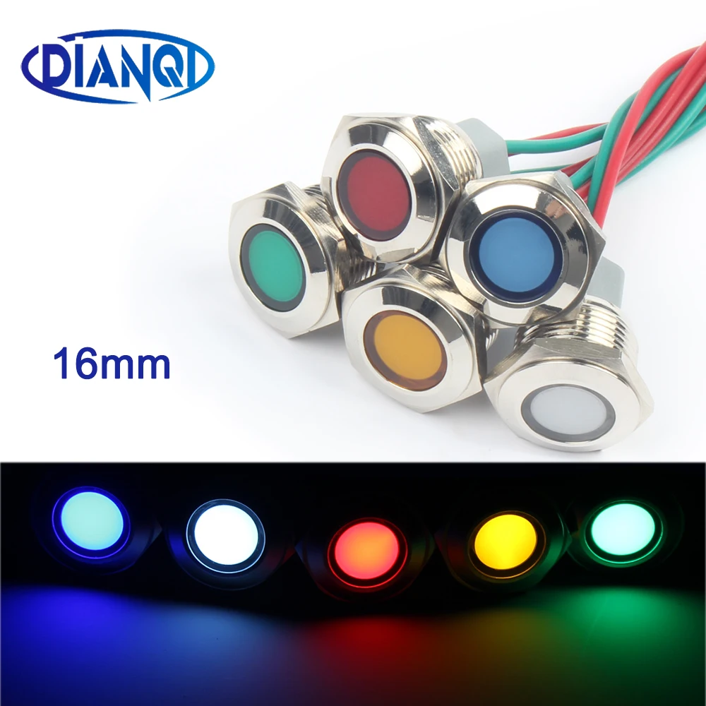 16mm Waterproof Metal Flat Round Indicat Signal lamp LIGHT 3-6V 12-24V 110-220V with wire red yellow blue green LED
16mm Waterproof Metal Flat Round Indicat Signal lamp LIGHT 3-6V 12-24V 110-220V with wire red yellow blue green LED