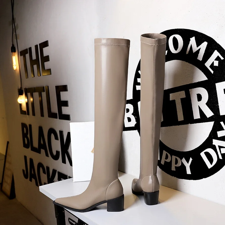 BIGTREE Women Winter High Quality PU Leather Pointed Toe Over Knee Boots Fashion Square Low Heels Booties Woman Shoes
BIGTREE Women Winter High Quality PU Leather Pointed Toe Over Knee Boots Fashion Square Low Heels Booties Woman Shoes