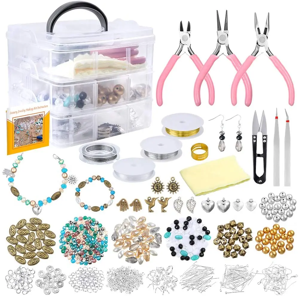 Jewelry Making Kit Beads Findings Pliers Cutters Tweezers Wire Storage Case for DIY Necklace Bracelet
Jewelry Making Kit Beads Findings Pliers Cutters Tweezers Wire Storage Case for DIY Necklace Bracelet