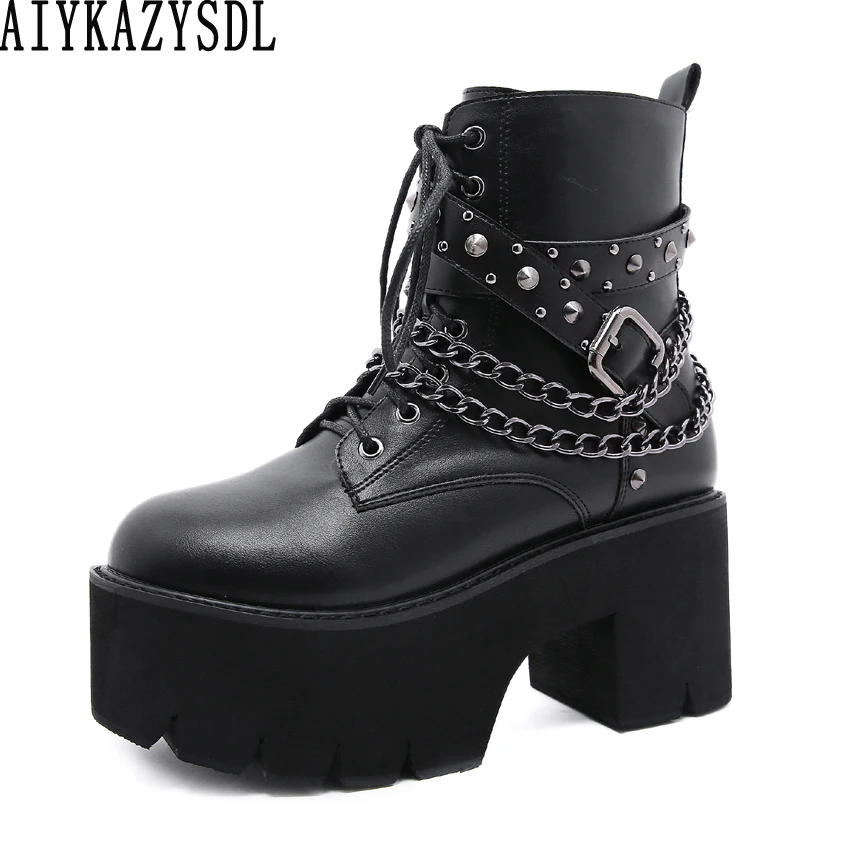AIYKAZYSDL Women Punk Gothic Ankle Boots Motorcycle Boots Cross Strap Chain Platform Block High Heel Casual Shoes Plus Size
AIYKAZYSDL Women Punk Gothic Ankle Boots Motorcycle Boots Cross Strap Chain Platform Block High Heel Casual Shoes Plus Size