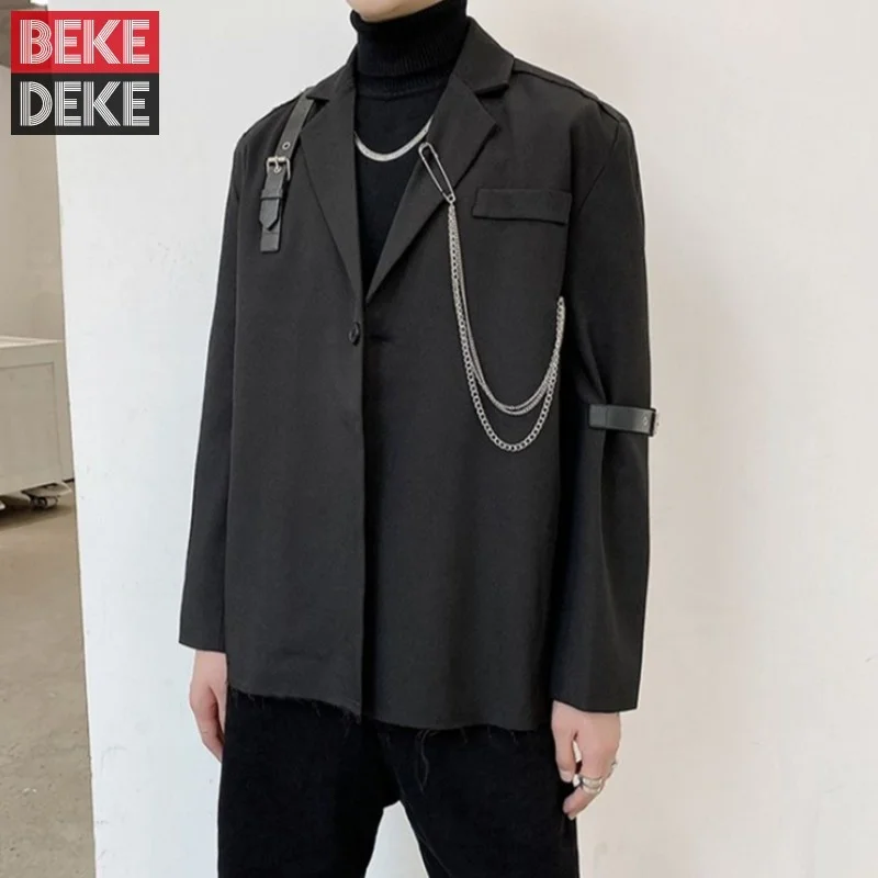 Men Gothic Casual Blazers Loose Fit Chain Single Button Designer Suit Jacket 2022 Spring Autumn Long Sleeve Black Blazer Coat
Men Gothic Casual Blazers Loose Fit Chain Single Button Designer Suit Jacket 2022 Spring Autumn Long Sleeve Black Blazer Coat