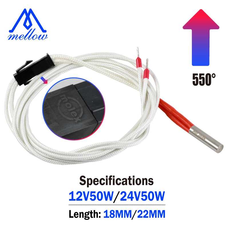 High Temperature 3D Printer Parts Heating Tube 12V/24V 50W 6*18/22mm Cartridge Heater For NF-Crazy Hotend Mosmax E3D V6
High Temperature 3D Printer Parts Heating Tube 12V/24V 50W 6*18/22mm Cartridge Heater For NF-Crazy Hotend Mosmax E3D V6