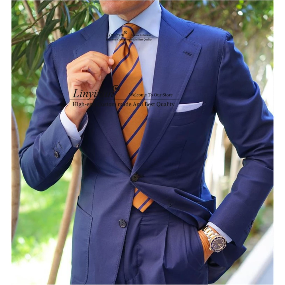 Fashion Blue Mens Suits Formal Business Blazers Slim Fit Wedding Groom Tuxedos 2 Pieces Set Banquet Jacket Pants Costume Homme
Fashion Blue Mens Suits Formal Business Blazers Slim Fit Wedding Groom Tuxedos 2 Pieces Set Banquet Jacket Pants Costume Homme