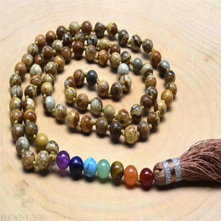 6mm Picture stone 7 colors Gemstone Mala Necklace 108 Beads natural MONK Unisex cuff Gemstone mala men Chakas Tassel Bless Yoga
6mm Picture stone 7 colors Gemstone Mala Necklace 108 Beads natural MONK Unisex cuff Gemstone mala men Chakas Tassel Bless Yoga