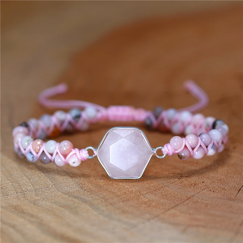 Gild Hexagon Rose Quartzs Charm Pink Opal Beads Braided Bracelet Gemstone Boho Bracelet Girl Jewelry Gift For Her Dropshipping
Gild Hexagon Rose Quartzs Charm Pink Opal Beads Braided Bracelet Gemstone Boho Bracelet Girl Jewelry Gift For Her Dropshipping