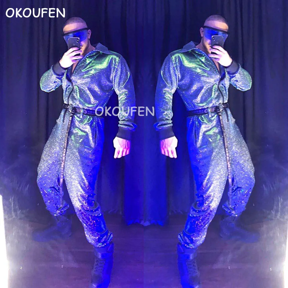 Men's nightclub bar ds dj Stage performance clothes colorful blue and green one-piece tooling
Men's nightclub bar ds dj Stage performance clothes colorful blue and green one-piece tooling