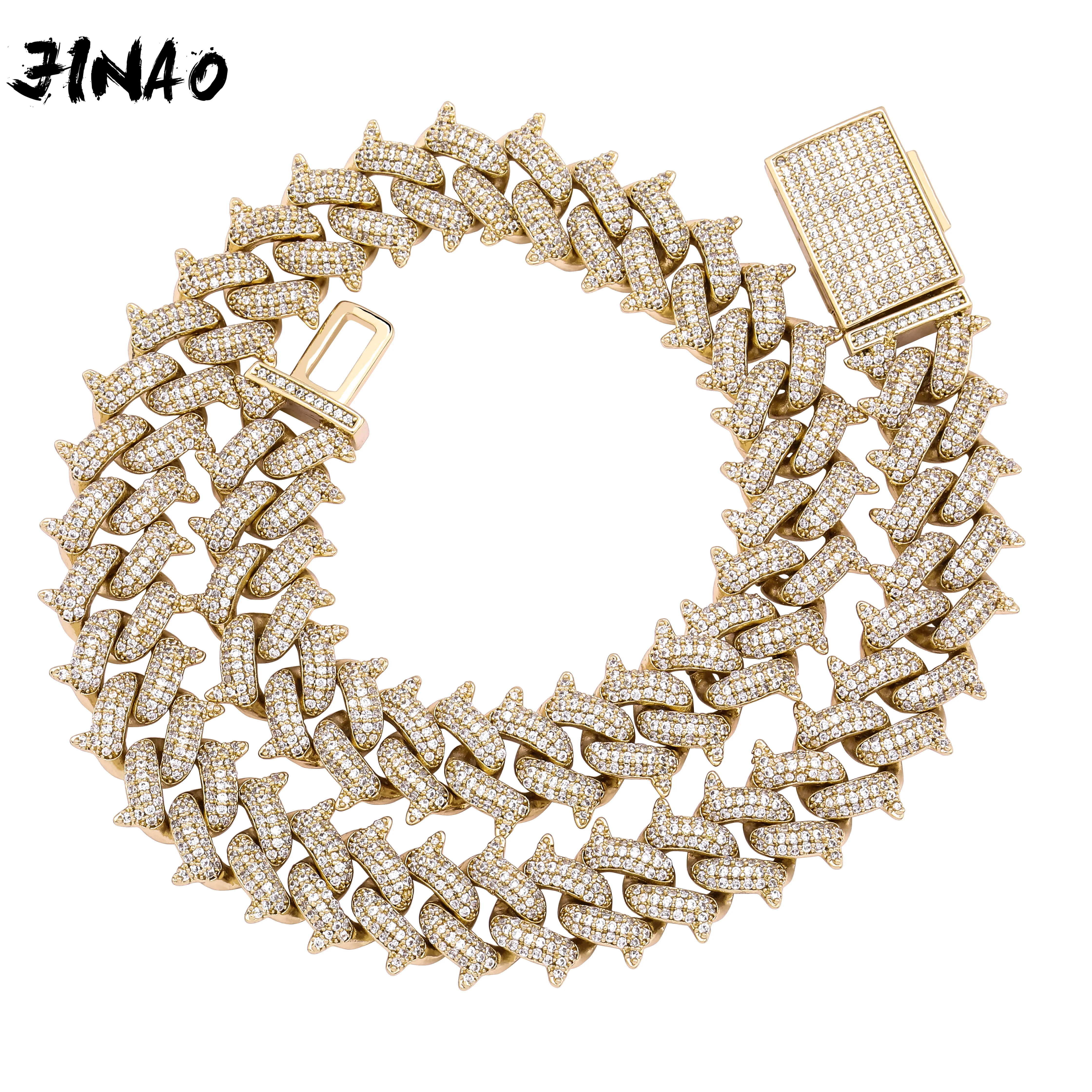 JINAO New 14mm Spikes on the edges Style Jewelry Hip Hop Rock Copper Plated Gold silver-color Iced Out CZ Stone Necklace
JINAO New 14mm Spikes on the edges Style Jewelry Hip Hop Rock Copper Plated Gold silver-color Iced Out CZ Stone Necklace