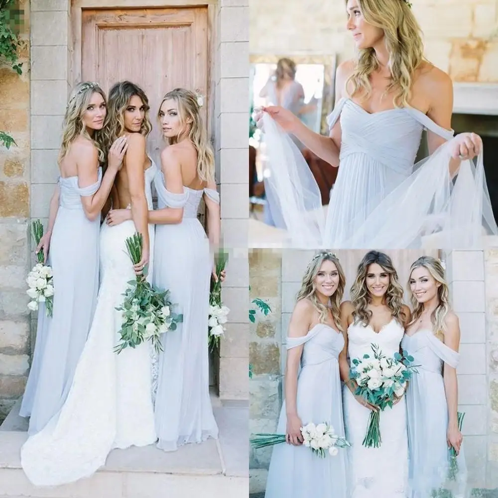 2020 Sky Blue Off Shoulder Beach Chiffon Long Bridesmaid Dresses Bohemian Wedding Party Guest Bridesmaids Gowns
2020 Sky Blue Off Shoulder Beach Chiffon Long Bridesmaid Dresses Bohemian Wedding Party Guest Bridesmaids Gowns
