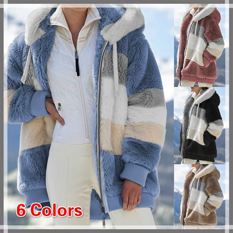 Faux Fur Hooded Jacket for Women, Warm Plush Loose Jacket, Patchwork Outerwear, Ladies Parka Coat, Zipper, Winter
Faux Fur Hooded Jacket for Women, Warm Plush Loose Jacket, Patchwork Outerwear, Ladies Parka Coat, Zipper, Winter