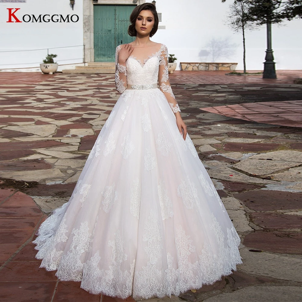Custom Made Illusion O-Neck Full Sleeve Lace Appliques Tulle Wedding Dress Elegant Chapel Train Embroidery Bridal Ball Gown
Custom Made Illusion O-Neck Full Sleeve Lace Appliques Tulle Wedding Dress Elegant Chapel Train Embroidery Bridal Ball Gown