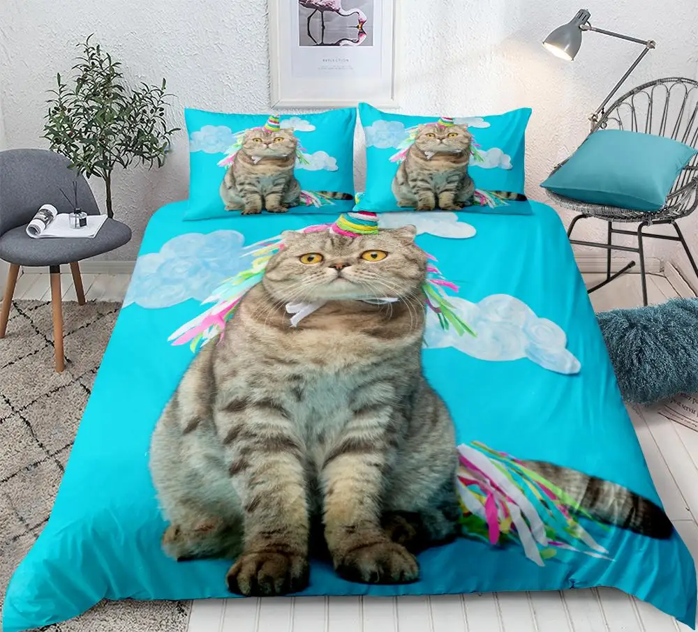 Cute cat Duvet Cover Set color Unicorn Cat Bedding set Blue background kids girls Bedclothes 3-piece
Cute cat Duvet Cover Set color Unicorn Cat Bedding set Blue background kids girls Bedclothes 3-piece