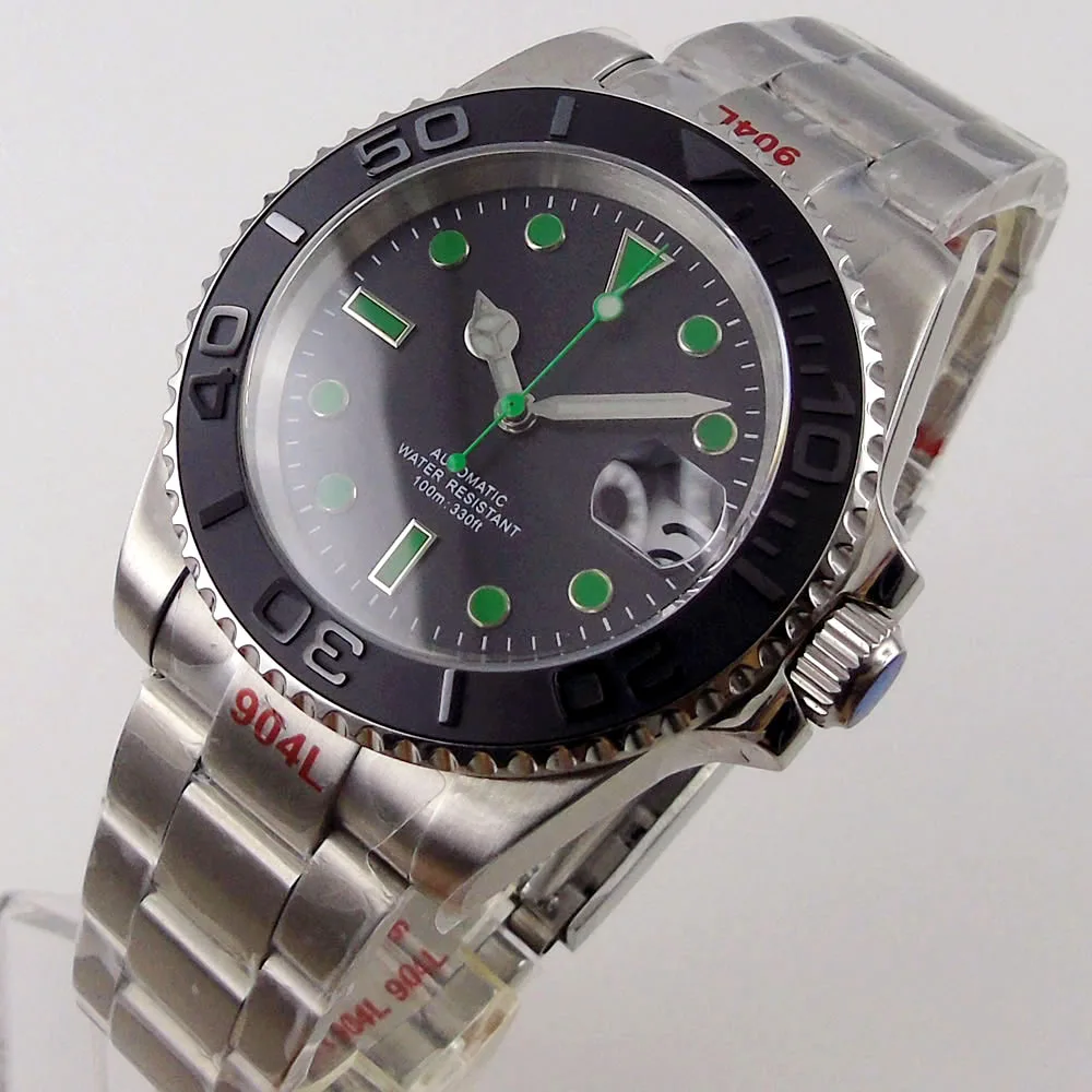 NH35/Miyota8215 40mm Automatic Men's Watch Sapphire Glass Black Dial Green Marks Date Cyclops 316L Band Ceramic Bezel Insert
NH35/Miyota8215 40mm Automatic Men's Watch Sapphire Glass Black Dial Green Marks Date Cyclops 316L Band Ceramic Bezel Insert