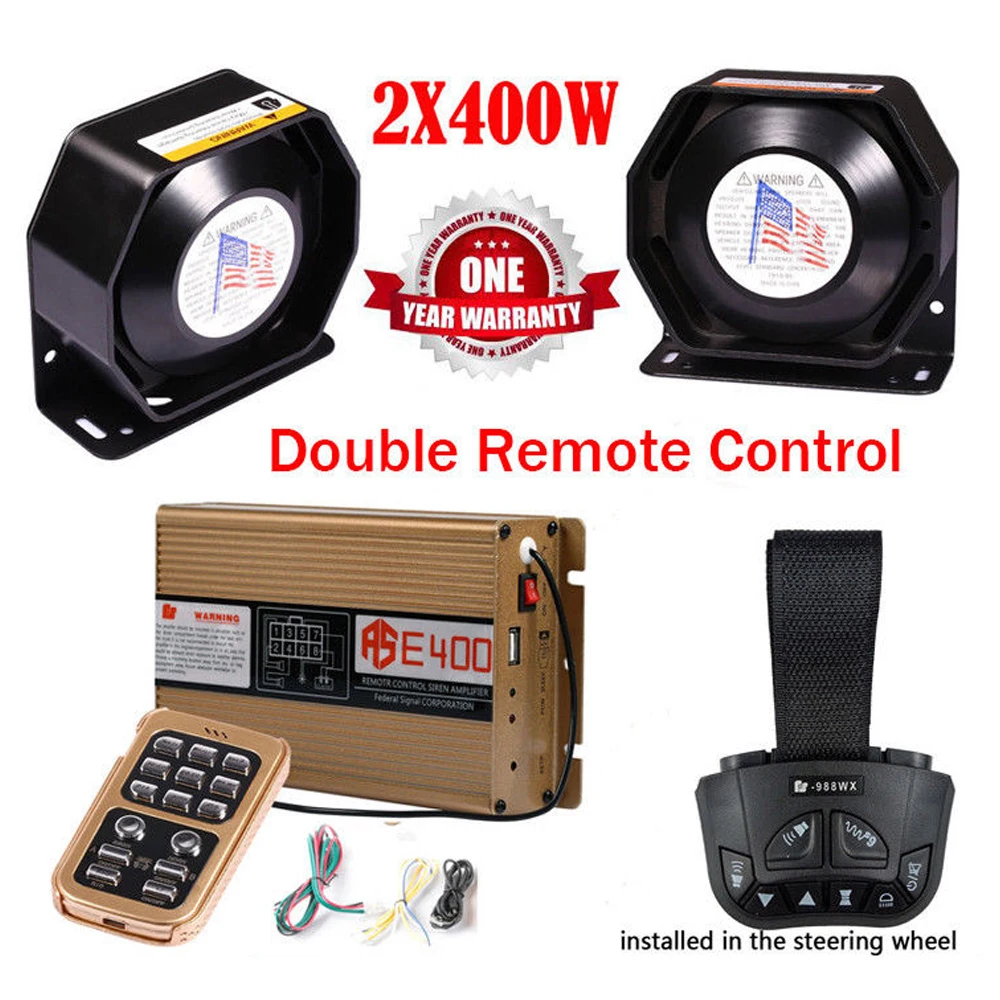 Cars Accessories Siren 400W warning Alarm 8 Sound Double Wireless Remote Control Car Motorcycle horn PA Speaker MIC System 12V
Cars Accessories Siren 400W warning Alarm 8 Sound Double Wireless Remote Control Car Motorcycle horn PA Speaker MIC System 12V