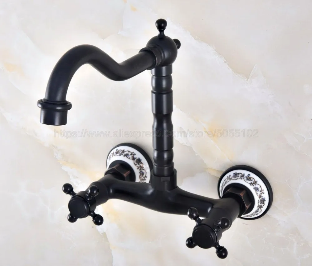 Dual Cross Handles Wall Mounted Black Oil Rubbed Brass Bathroom Kitchen Basin Sink Swivel Faucet Mixer Tap znf816
Dual Cross Handles Wall Mounted Black Oil Rubbed Brass Bathroom Kitchen Basin Sink Swivel Faucet Mixer Tap znf816