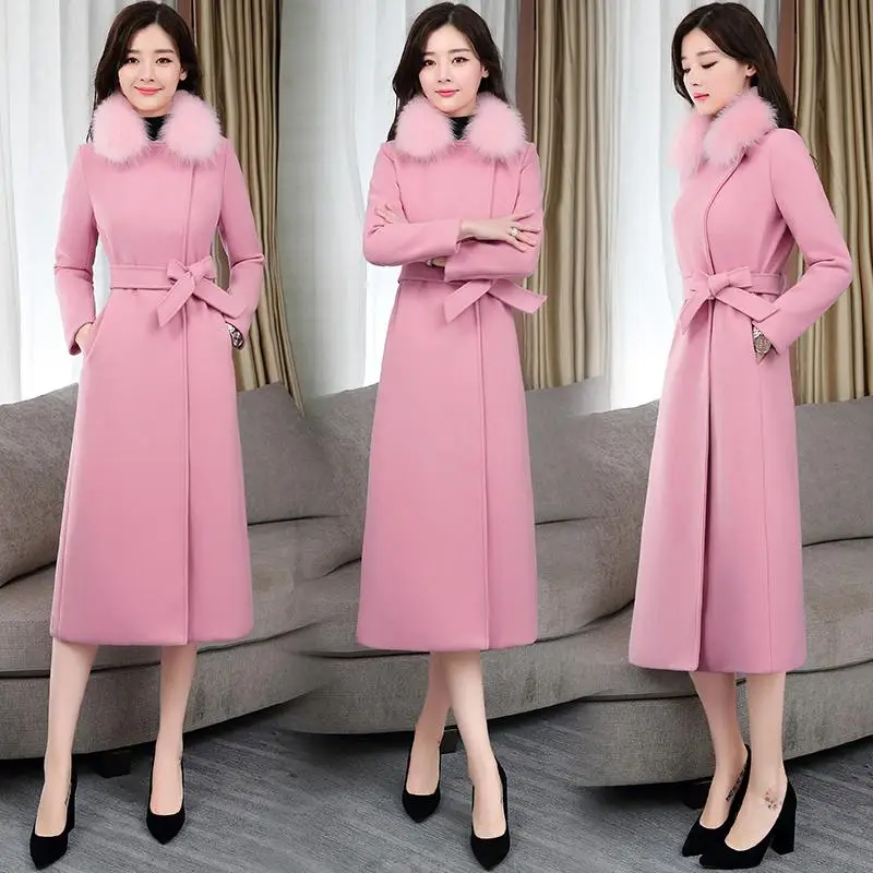 Woolen coat female new fashion large fur collar plus long slim coats fashion solid color thick winter coat belt Jackets 3XL
Woolen coat female new fashion large fur collar plus long slim coats fashion solid color thick winter coat belt Jackets 3XL