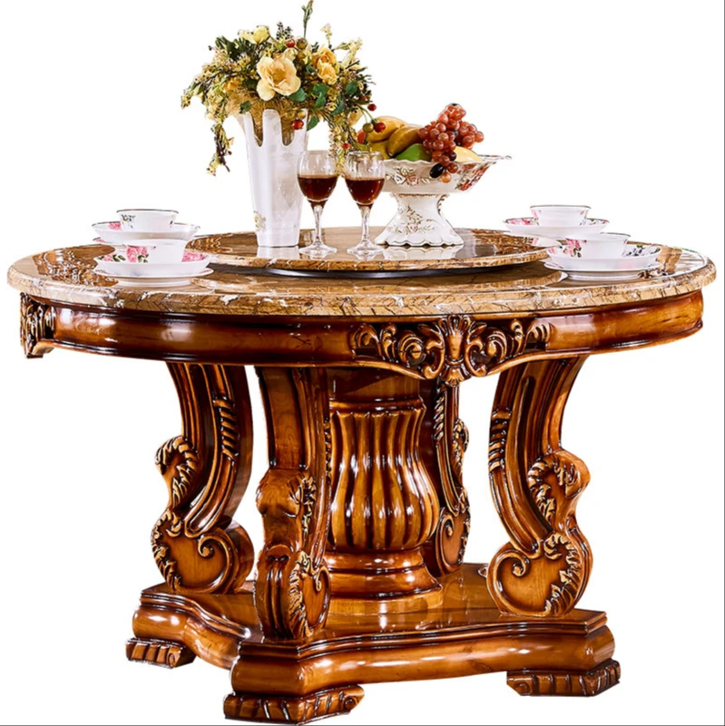 European marble round table all solid wood carved American dining table with turntable dining table and chair
European marble round table all solid wood carved American dining table with turntable dining table and chair