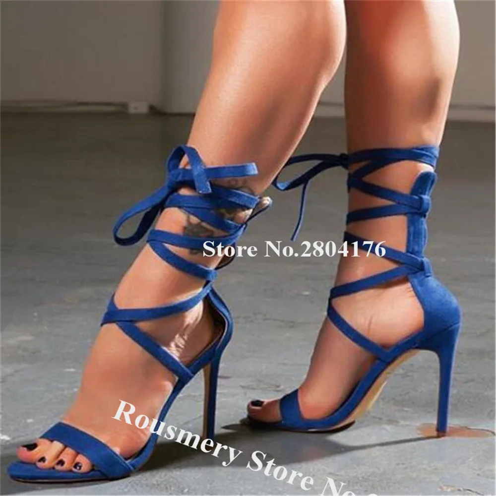 Women Fashion Open Toe Thin Straps Cross Stiletto Heel Gladiator Boots Blue Suede High Heel Sandals Club Dress Shoes
Women Fashion Open Toe Thin Straps Cross Stiletto Heel Gladiator Boots Blue Suede High Heel Sandals Club Dress Shoes