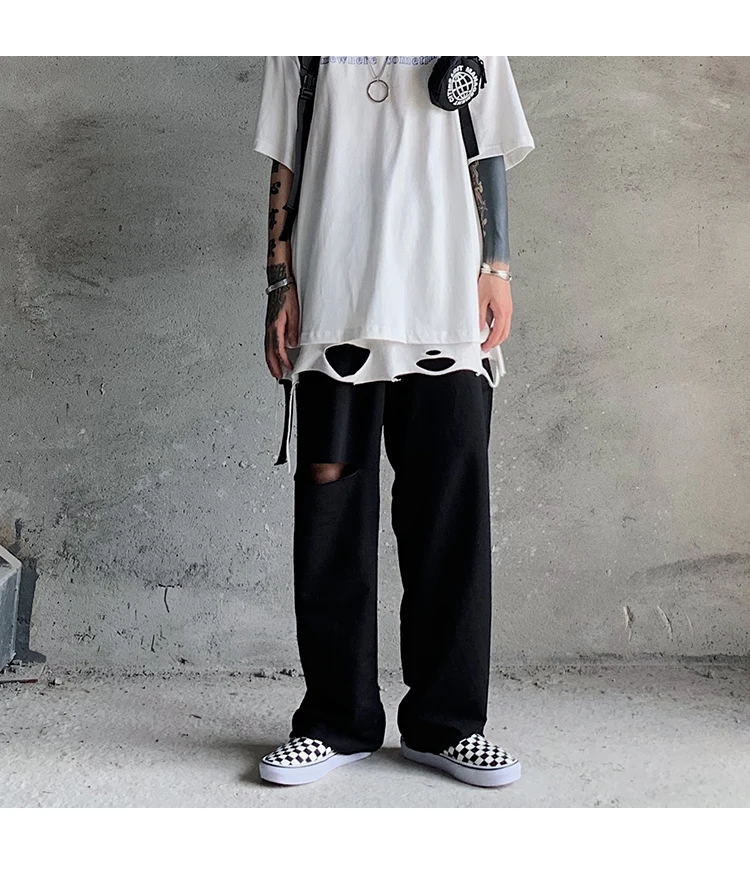 ins Japanese hip-hop street dark black tide brand pure color distressed hole casual loose drawstring straight casual pants
ins Japanese hip-hop street dark black tide brand pure color distressed hole casual loose drawstring straight casual pants