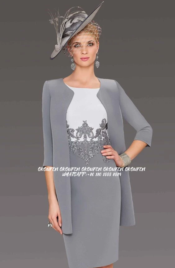 Short Mother Of The Bride Dresses Suit With Jacket Outfit Coat Gray and White Knee Length 3/4 Sleeves Wedding Party Gowns Kurti
Short Mother Of The Bride Dresses Suit With Jacket Outfit Coat Gray and White Knee Length 3/4 Sleeves Wedding Party Gowns Kurti