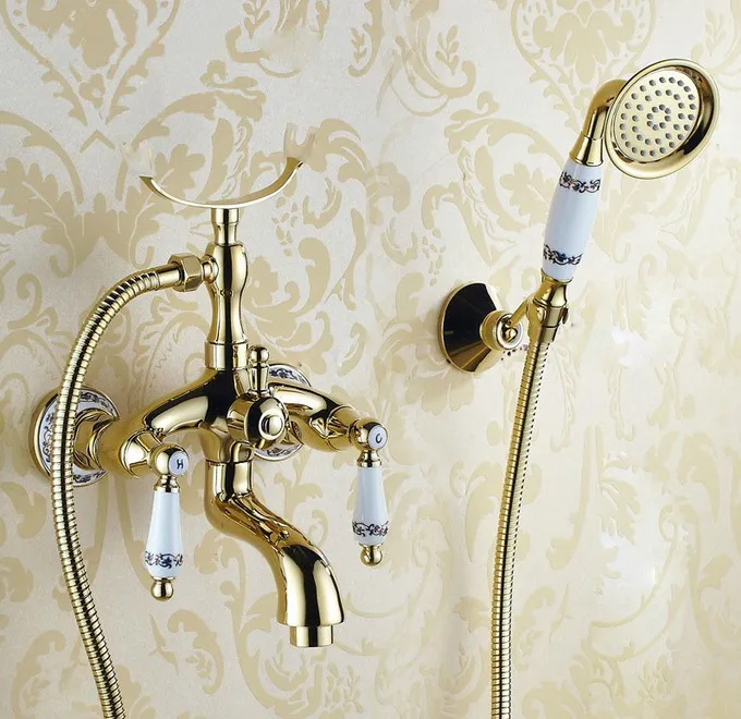 Modern Golden Brass Wall Mounted Bathroom Tub Faucet Set with 1500MM Handheld Shower Spray Head Mixer Tap 2tf407
Modern Golden Brass Wall Mounted Bathroom Tub Faucet Set with 1500MM Handheld Shower Spray Head Mixer Tap 2tf407