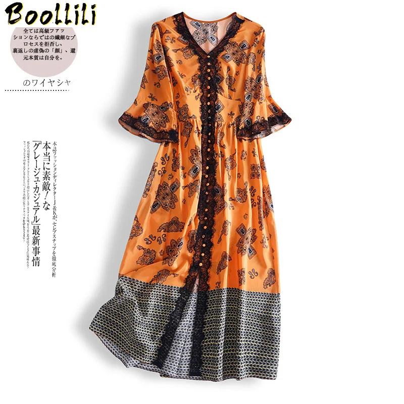 Silk Boollili Real Dress Women Spring Summer Dress Korean Fashion Print Midi Dress Elegant Vintage Party Dress Vestido Mujer
Silk Boollili Real Dress Women Spring Summer Dress Korean Fashion Print Midi Dress Elegant Vintage Party Dress Vestido Mujer