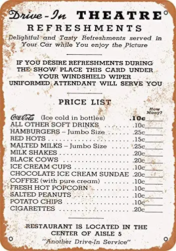 1950 Drive in Theater Menu Wall Poster Tin Sign Vintage BBQ Restaurant Dinner Room Cafe Shop Decor
1950 Drive in Theater Menu Wall Poster Tin Sign Vintage BBQ Restaurant Dinner Room Cafe Shop Decor