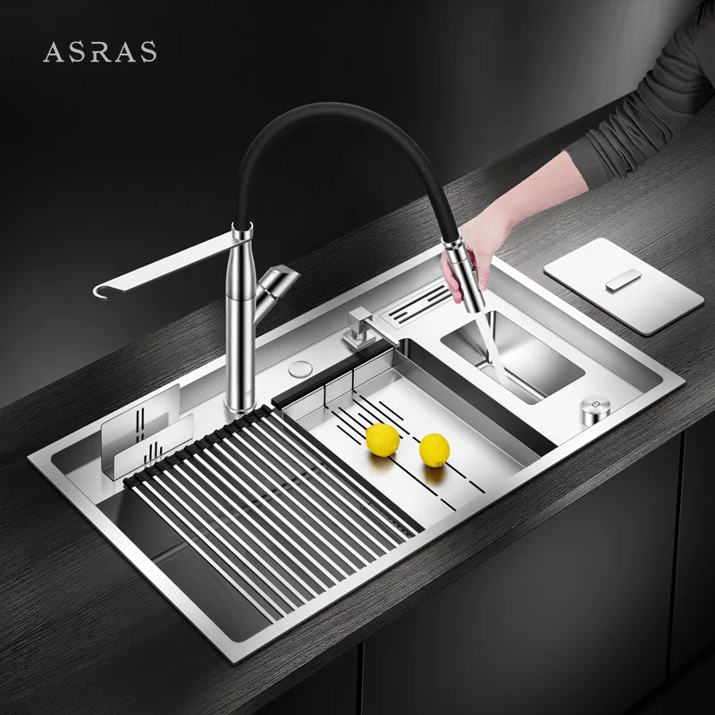 Asras 8649l + 3059 SUS304 ручная работа кухонная раковина с щеткой с сливным и кухонным краном производство, один щелчок управления столом дренаж
Asras 8649l + 3059 SUS304 ручная работа кухонная раковина с щеткой с сливным и кухонным краном производство, один щелчок управления столом дренаж