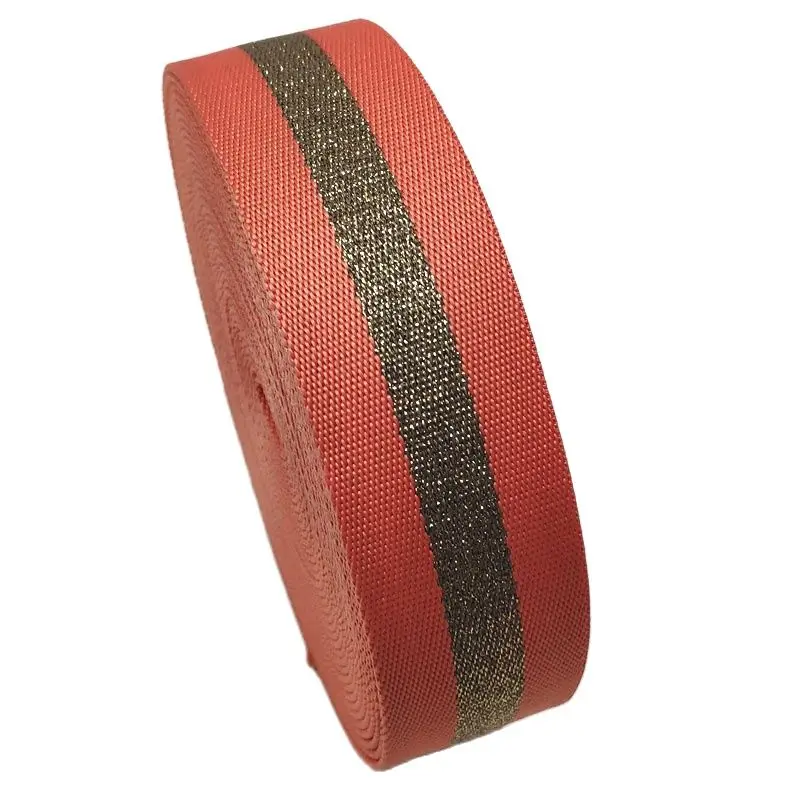High Quality Orange/Gold Line 38mm 1.5 Inch Polyester Webbing Strap For Bag New Design
High Quality Orange/Gold Line 38mm 1.5 Inch Polyester Webbing Strap For Bag New Design