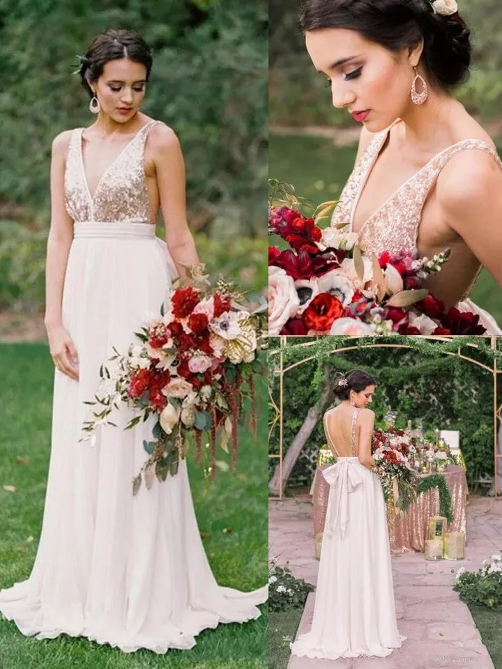 Sexy V-neck Sequins Tops Chiffon Bridesmaid Dresses Long Maid of Honor Dress for Wedding Party
Sexy V-neck Sequins Tops Chiffon Bridesmaid Dresses Long Maid of Honor Dress for Wedding Party