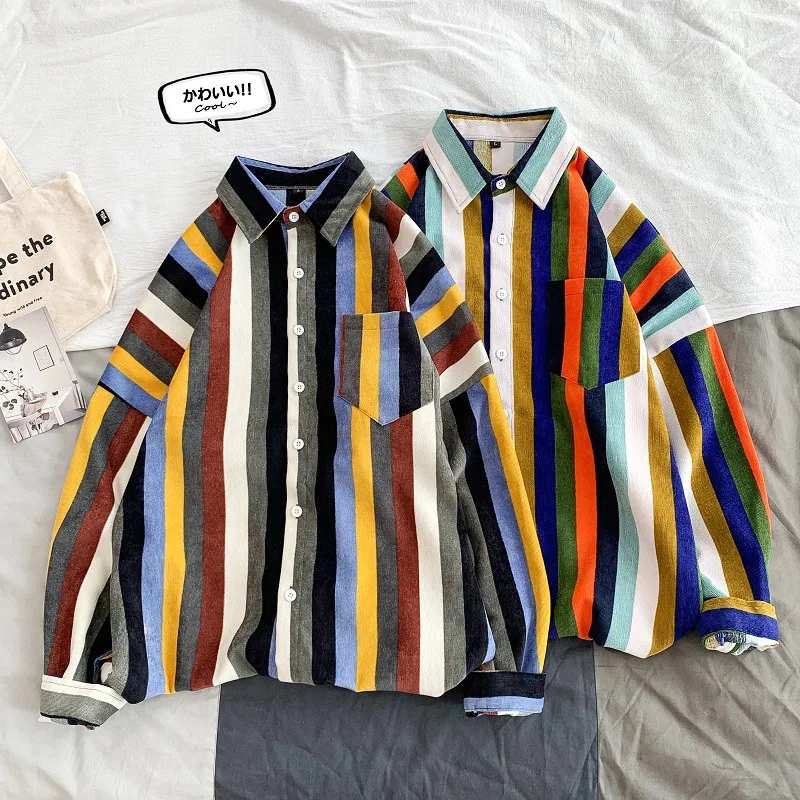 Mens Spring 2020 Urban Style Colour Striped Shirts Korean Streetwear Loose Shirts Long Sleeve Vintage Shirt Clothes 5XL For Male
Mens Spring 2020 Urban Style Colour Striped Shirts Korean Streetwear Loose Shirts Long Sleeve Vintage Shirt Clothes 5XL For Male