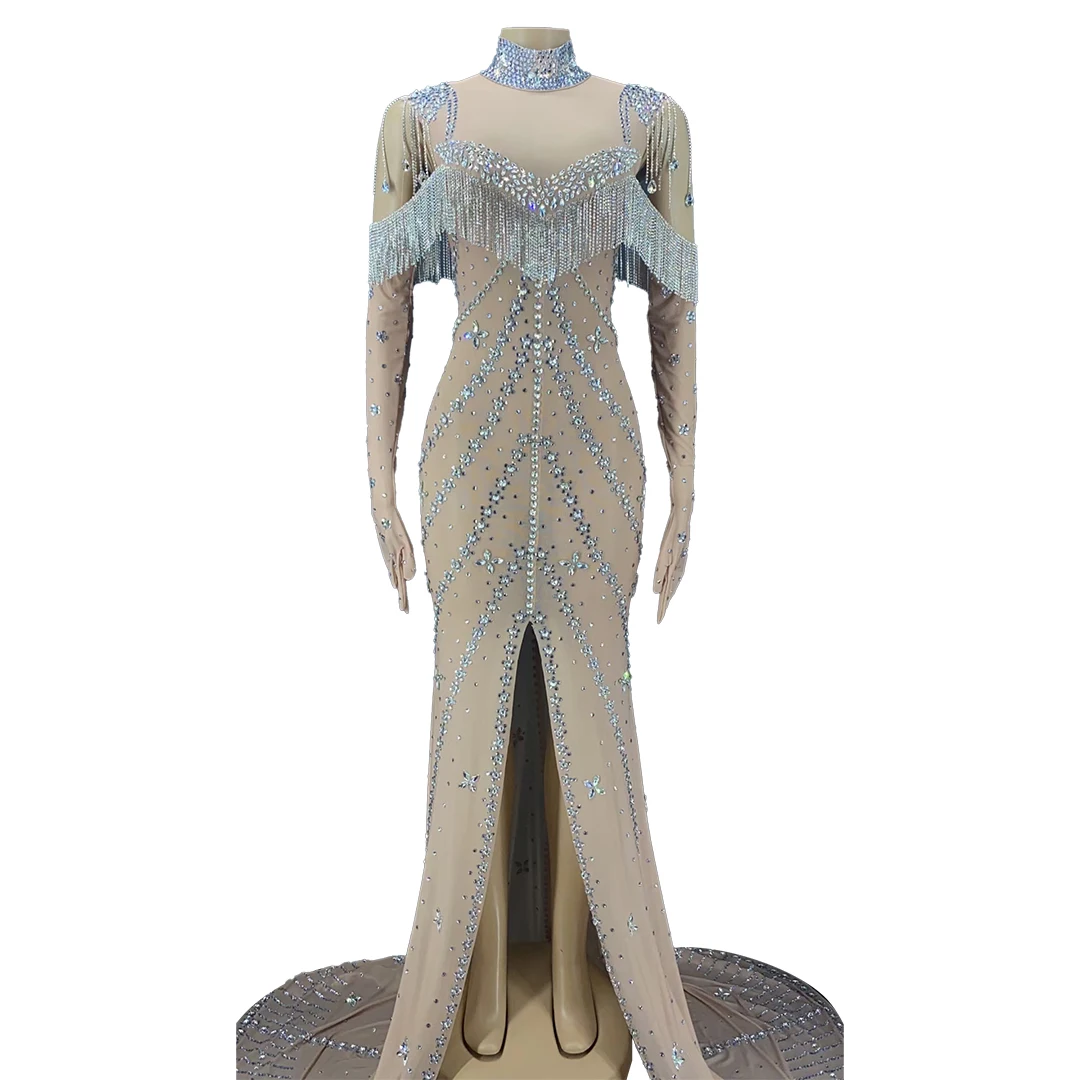 Luxury Crystal Long Tail Evening Gown Dress Sexy Mesh Perspective Wedding Prom Birthday Party Rhinestone Dress Celebrate Outfits
Luxury Crystal Long Tail Evening Gown Dress Sexy Mesh Perspective Wedding Prom Birthday Party Rhinestone Dress Celebrate Outfits