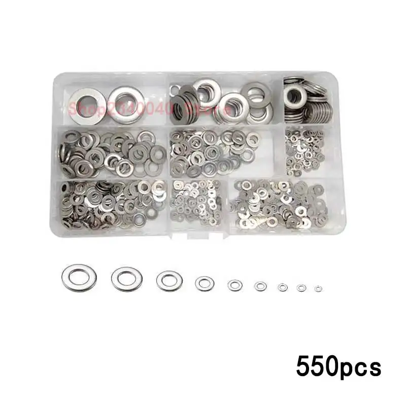 Washer 550Pcs/set 304 stainless steel flat washer kits M2 M2.5 M3 M4 M5 M6 M8 M10 M12 Fastener Washer Gaskets Assortment Kit
Washer 550Pcs/set 304 stainless steel flat washer kits M2 M2.5 M3 M4 M5 M6 M8 M10 M12 Fastener Washer Gaskets Assortment Kit