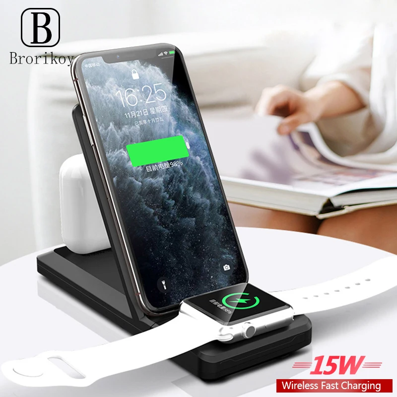 3-IN-1 15W Wireless Mobile phone Stand Charging Dock for Apple Watch 5 4 3 2 iPhone 11 8 Xs Max Airpods Pro 1 2 Wireless Charger
3-IN-1 15W Wireless Mobile phone Stand Charging Dock for Apple Watch 5 4 3 2 iPhone 11 8 Xs Max Airpods Pro 1 2 Wireless Charger