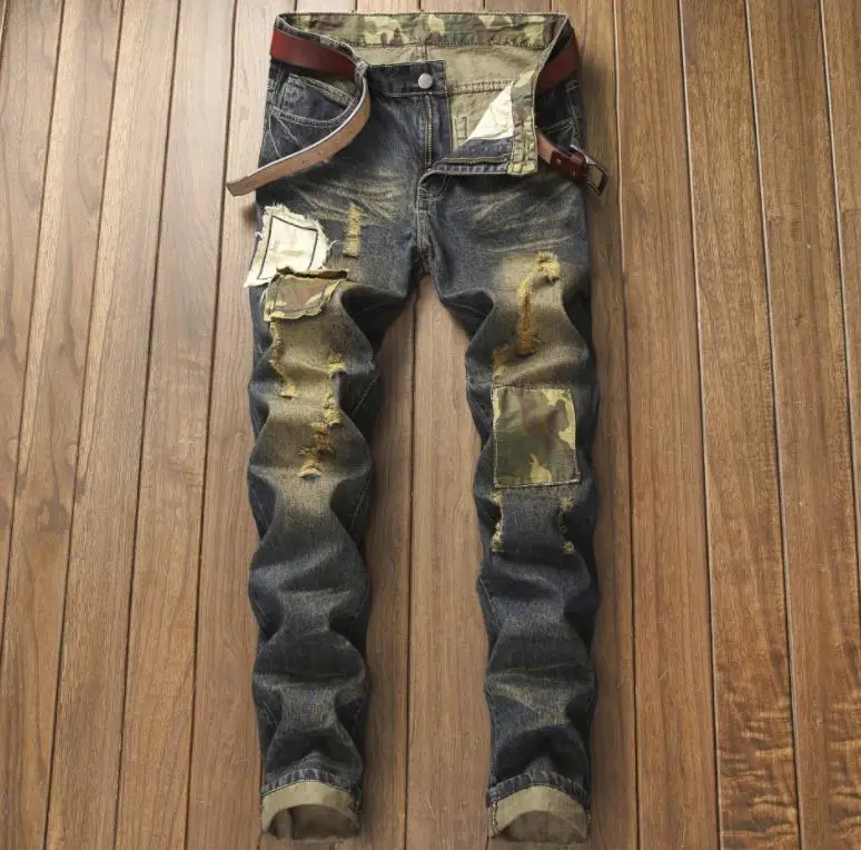 patches Men's camouflage destressed cotton denim biker vintage blue male patchwork ripped beggar hole straight jeans pants
patches Men's camouflage destressed cotton denim biker vintage blue male patchwork ripped beggar hole straight jeans pants