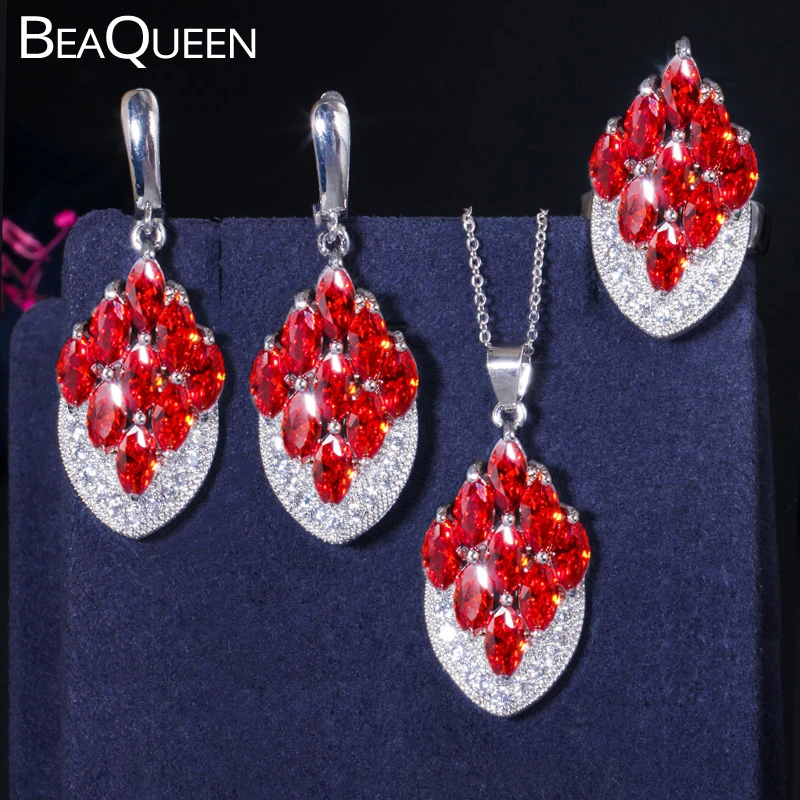 BeaQueen Gorgeous Marquise Cut Dark Red Garnet Cubic Zirconia Pave Earring Necklace and Ring Jewelry Set for Women Wedding JS013
BeaQueen Gorgeous Marquise Cut Dark Red Garnet Cubic Zirconia Pave Earring Necklace and Ring Jewelry Set for Women Wedding JS013