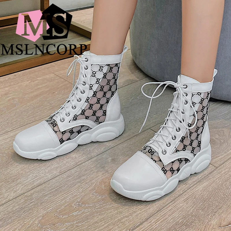 Plus Size 34-46 Cool Lace-up Boots Leather Letter Mesh Zipper Female Pumps Spring Summer Round Toe Breathable Heels Women Shoes
Plus Size 34-46 Cool Lace-up Boots Leather Letter Mesh Zipper Female Pumps Spring Summer Round Toe Breathable Heels Women Shoes