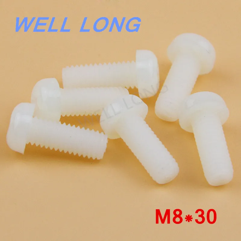 100pcs/lot M8*30mm White Round head cross nylon screws, pan head plastic screws, plastic bolts.
100pcs/lot M8*30mm White Round head cross nylon screws, pan head plastic screws, plastic bolts.