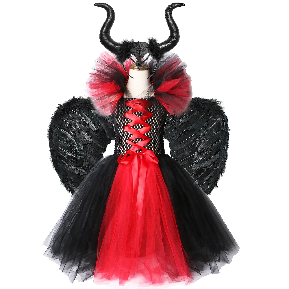 Witch Queen Halloween Costumes for Girls Kids Long Tutu Dress Princess Girl Floor Fancy Dress with Horns Wings Outfit Red Black
Witch Queen Halloween Costumes for Girls Kids Long Tutu Dress Princess Girl Floor Fancy Dress with Horns Wings Outfit Red Black