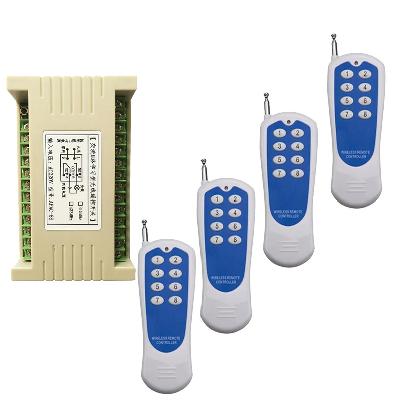 8CH 8 CH Wireless Remote Control LED Light Switch 220V Relay Output Radio RF Transmitter And 315/433 MHz Receiver
8CH 8 CH Wireless Remote Control LED Light Switch 220V Relay Output Radio RF Transmitter And 315/433 MHz Receiver