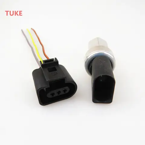 RWSYPL Car A/C Air Condition Pressure Sensor Switch + Connection plug For Golf MK4 Bora Caddy A3 Q7 1K0 959 126 3B0 973 703 G