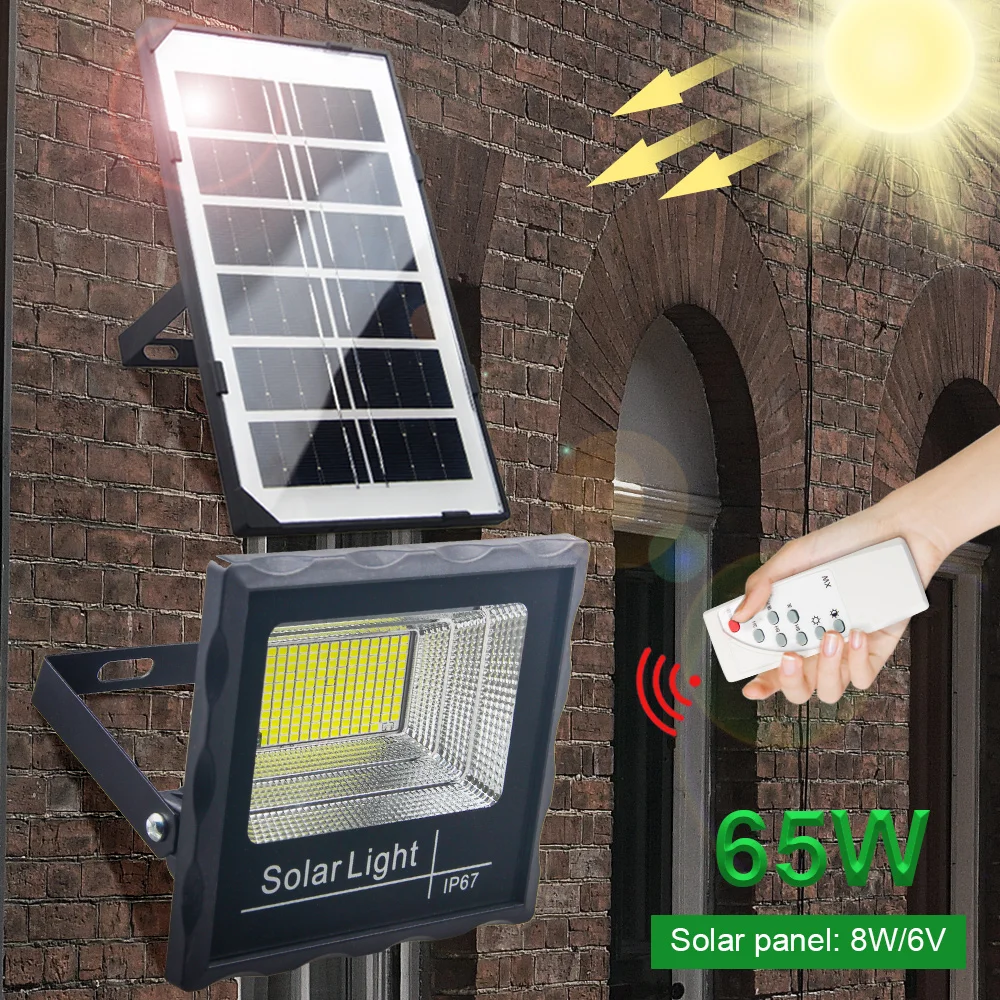 65W 94LED Solar Panel Garden Lamp Outdoor Flood Lights IP67 Waterproof Spotlight Street Security Wall Lamp with Wireless Remote
65W 94LED Solar Panel Garden Lamp Outdoor Flood Lights IP67 Waterproof Spotlight Street Security Wall Lamp with Wireless Remote