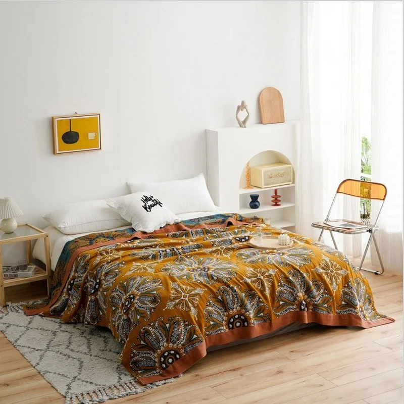 100% Cotton Summer Blanket Bed Sofa Travel Breathable Chic Mandala Five Layer Gauze Towelling Soft Throw Blanket Flower Design
100% Cotton Summer Blanket Bed Sofa Travel Breathable Chic Mandala Five Layer Gauze Towelling Soft Throw Blanket Flower Design