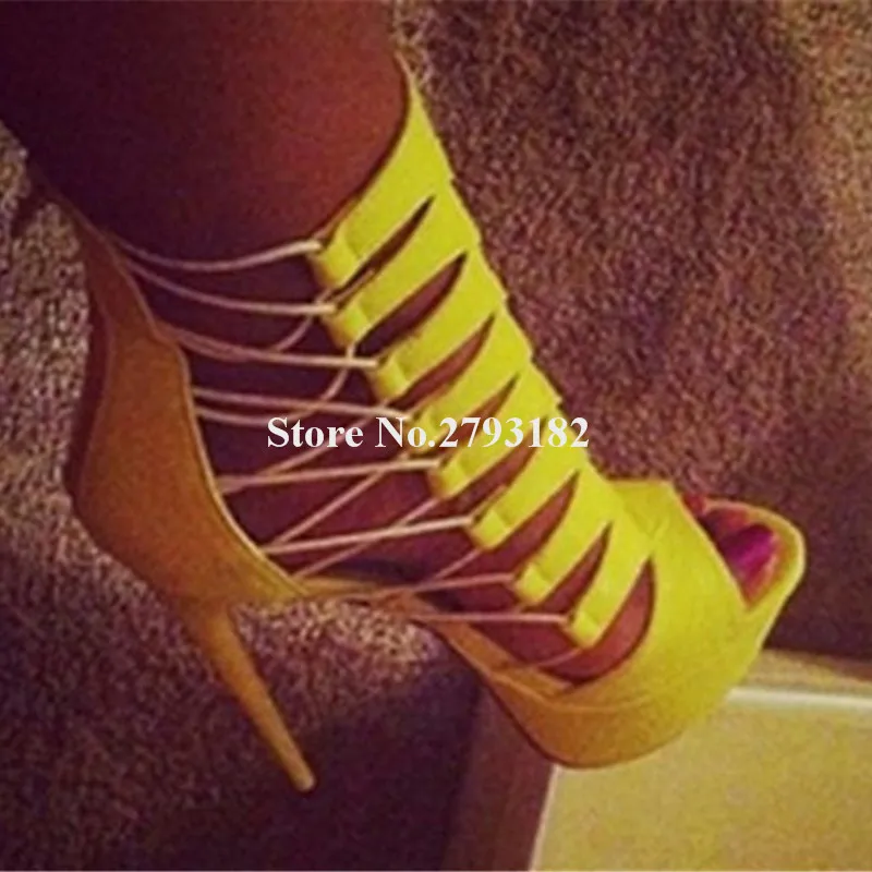 Women Sexy Fashion Open Toe High Platform Straps Cross Stiletto Heel Gladiator Sandals Yellow Black Leather High Heel Sandals
Women Sexy Fashion Open Toe High Platform Straps Cross Stiletto Heel Gladiator Sandals Yellow Black Leather High Heel Sandals