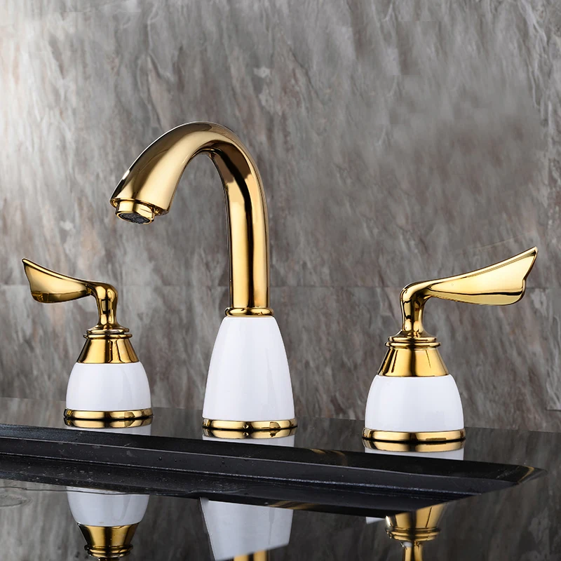 European classical three-hole antique golden faucet basin hot and cold all copper washbasin under counter basin faucet
European classical three-hole antique golden faucet basin hot and cold all copper washbasin under counter basin faucet