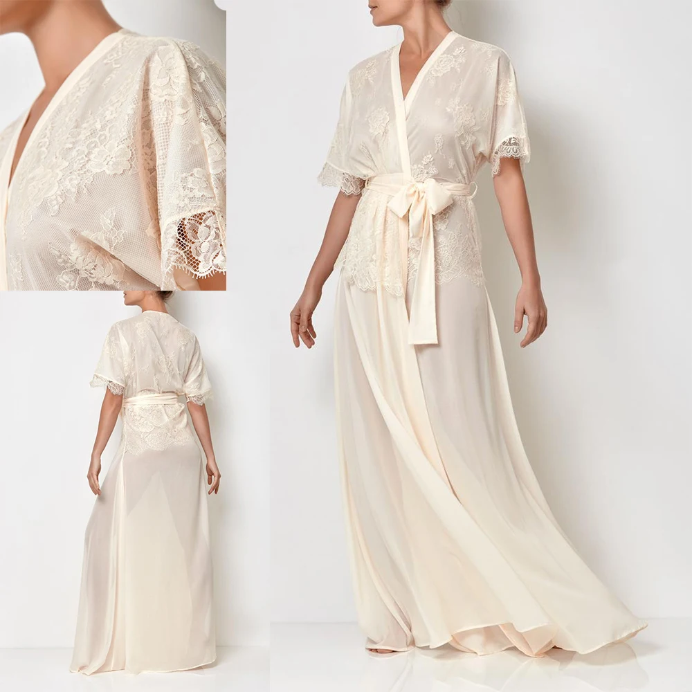 2021 Custom Nightgown Winter White Lace Short-Sleeved V-Neck Advanced Generous Pajamas
2021 Custom Nightgown Winter White Lace Short-Sleeved V-Neck Advanced Generous Pajamas