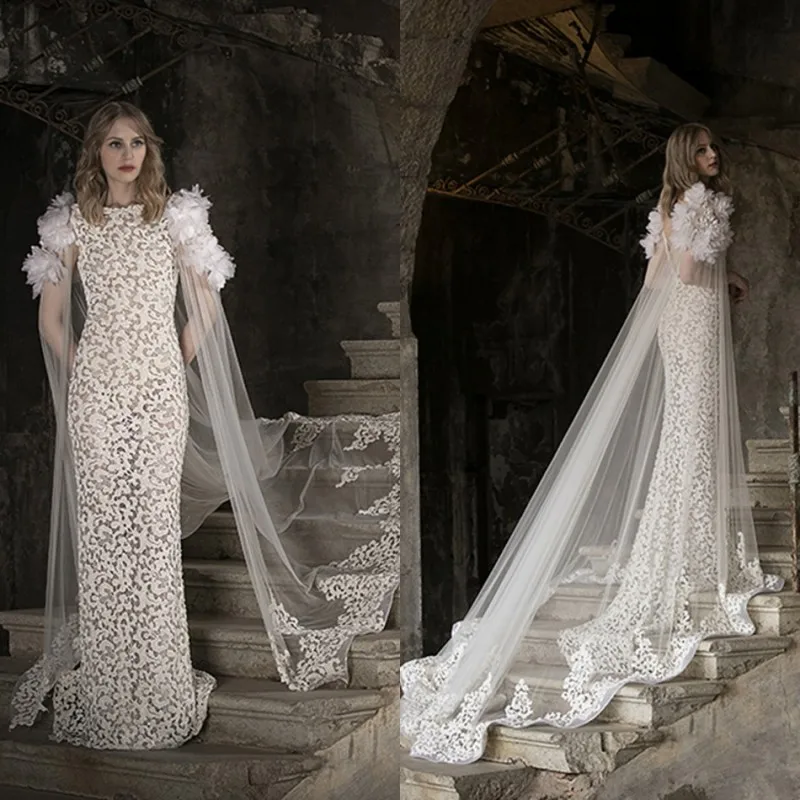 Luxury Wedding Dresses with Long Cape Lace Appliques Mermaid Bridal Gowns Custom Made Sweep Train Wedding Dress robe de mariée
Luxury Wedding Dresses with Long Cape Lace Appliques Mermaid Bridal Gowns Custom Made Sweep Train Wedding Dress robe de mariée