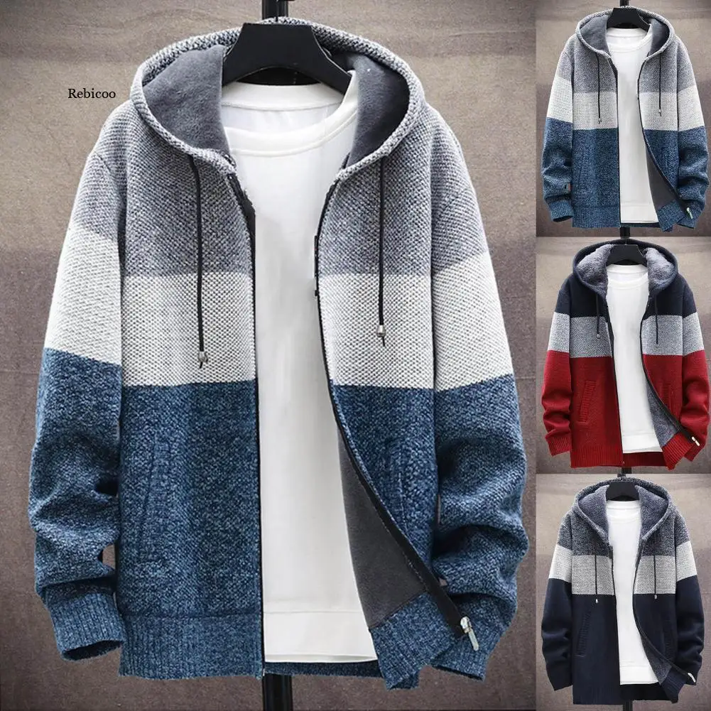 Autumn Men's Sweater Men Hooded Coat Color Block Knitted Autumn Winter Thicken Plush Lining Warm Cardigan Sweater for Office
Autumn Men's Sweater Men Hooded Coat Color Block Knitted Autumn Winter Thicken Plush Lining Warm Cardigan Sweater for Office