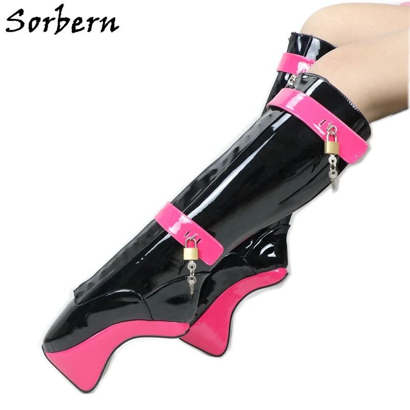 Sorbern Peach Black Patent Women Boots Knee High Ballet Hoof Ladies Heelless Lockable Lace Up Boot Fetish High Heel Shoes
Sorbern Peach Black Patent Women Boots Knee High Ballet Hoof Ladies Heelless Lockable Lace Up Boot Fetish High Heel Shoes