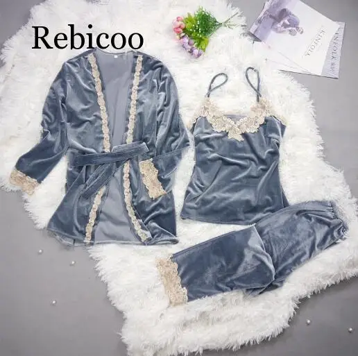 Women New Velvet Warm 3PCS Lace Sleepwear Autumn Winter Pajama Pyjama Set Floral Trim Nightwear Soft Home Wear Lingerie Suit
Women New Velvet Warm 3PCS Lace Sleepwear Autumn Winter Pajama Pyjama Set Floral Trim Nightwear Soft Home Wear Lingerie Suit